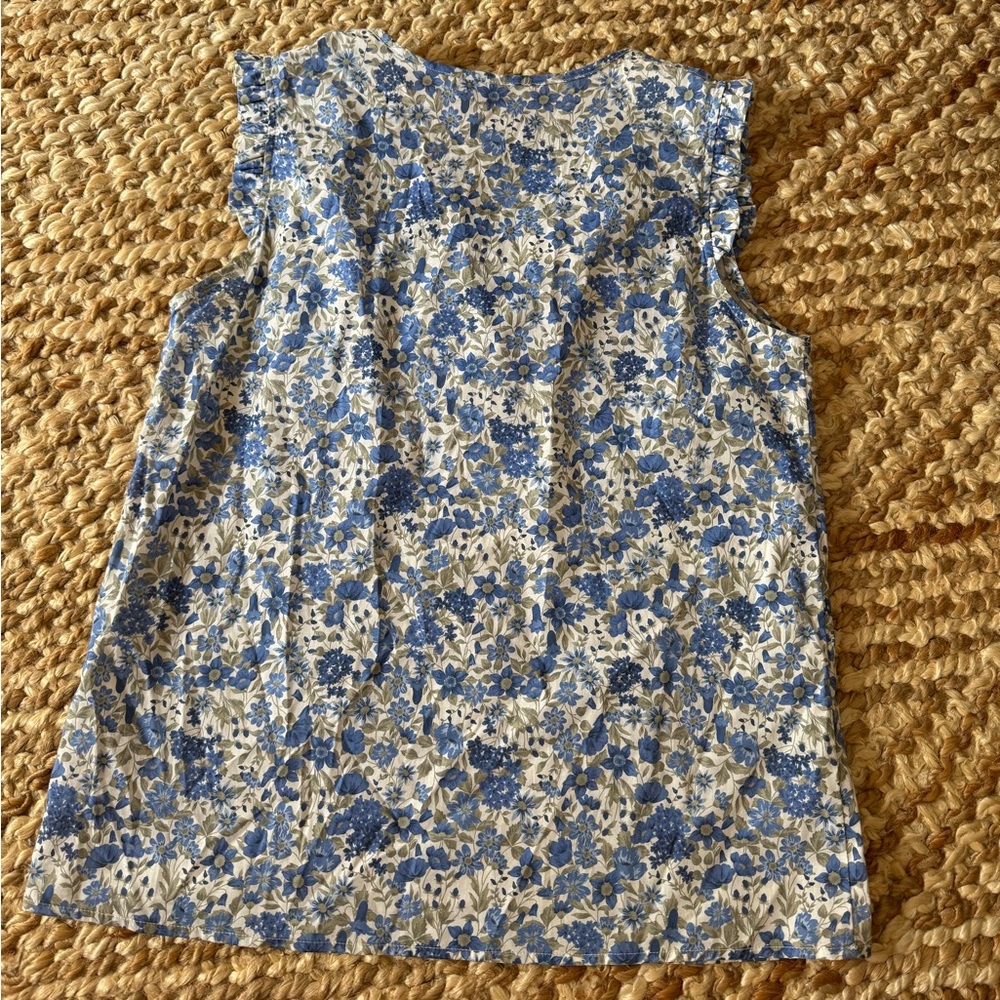 ANNA MARIA PALETTI Floral Blue and White cotton sleeveless shirt - Picture 3 of 6